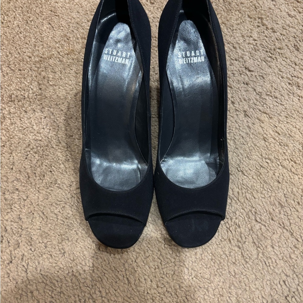 Stuart Weitzman Classic Black Open-Toe Heels